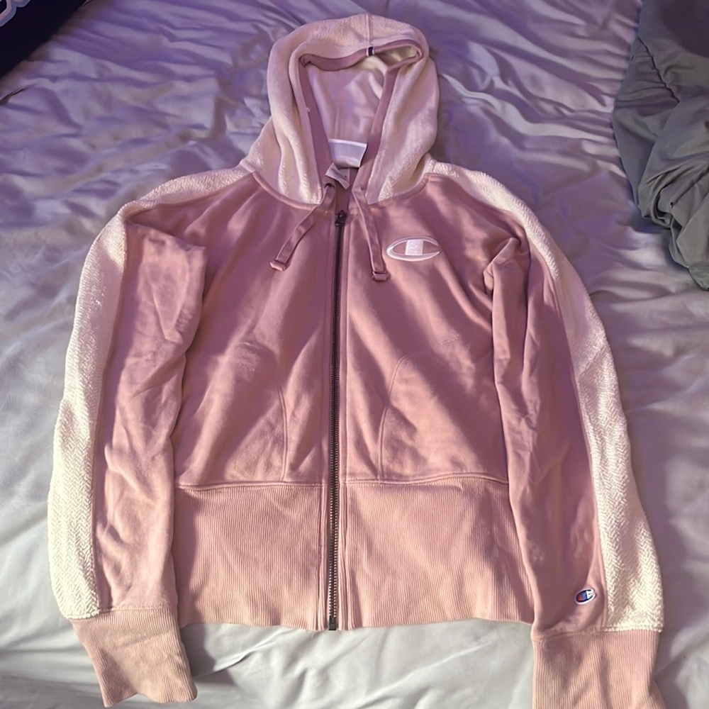 Champion zip up hoodie light pink size women’s small